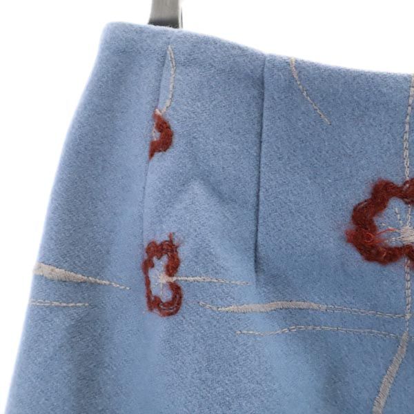 mila schon ミラショーン イタリア製 ウールブレンド 花刺繍 ミディ丈 スカート 40 ブルー系 バックジップ レディース