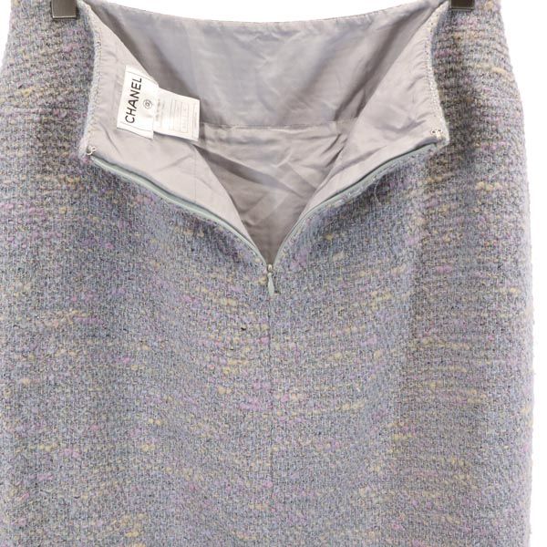 CHANEL シャネル フランス製 ミニ丈 ニット タイトスカート 42 水色系 レディース