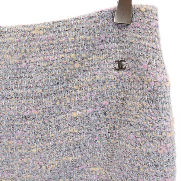 CHANEL シャネル フランス製 ミニ丈 ニット タイトスカート 42 水色系 レディース