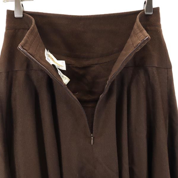 LANVIN ランバン ウール100％ ミディ丈 フレアスカート 40 ブラウン バックジップ レディース