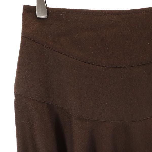 LANVIN ランバン ウール100％ ミディ丈 フレアスカート 40 ブラウン バックジップ レディース