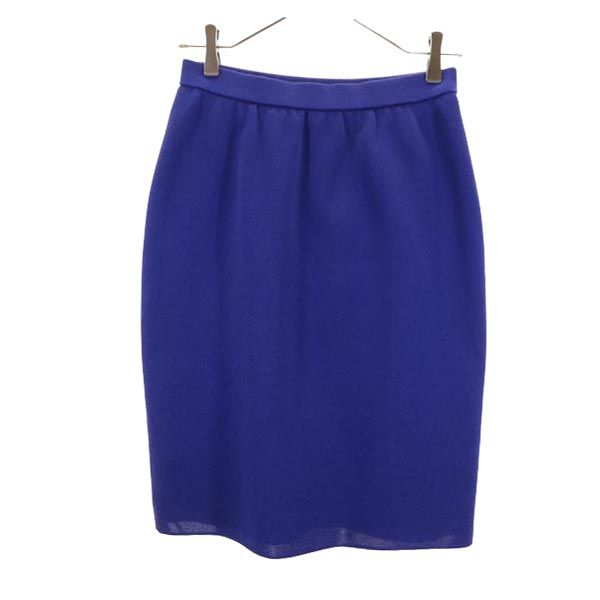 YVES SAINT LAURENT イヴサンローラン 日本製 ウール100％ ミディ丈 スカート 11号 ブルー ウエストゴム仕様 レディース