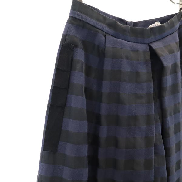 LANVIN en Bleu ランバンオンブルー チェック柄 ガウチョパンツ 36 ネイビー系 バックジップ レディース