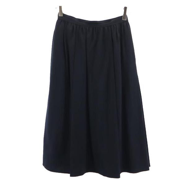 Chloe クロエ 日本製 ウール100％ ミディ丈 ギャザースカート 40 ブラック系 バックジップ レディース