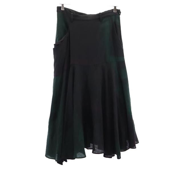 Y's ワイズ ミモレ丈 デザイン スカート ブラック系 サイドジップ レディース