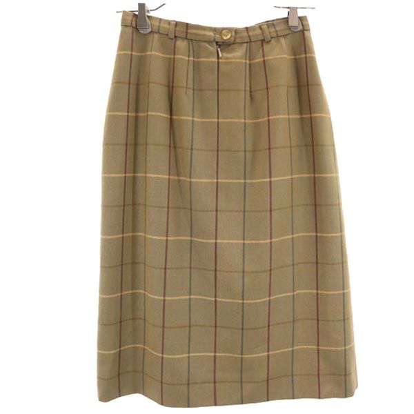 Burberrys バーバリーズ 90s オールド 英国製 ウール100％ チェック ミディ丈 プリーツスカート ブラウン系 レディース