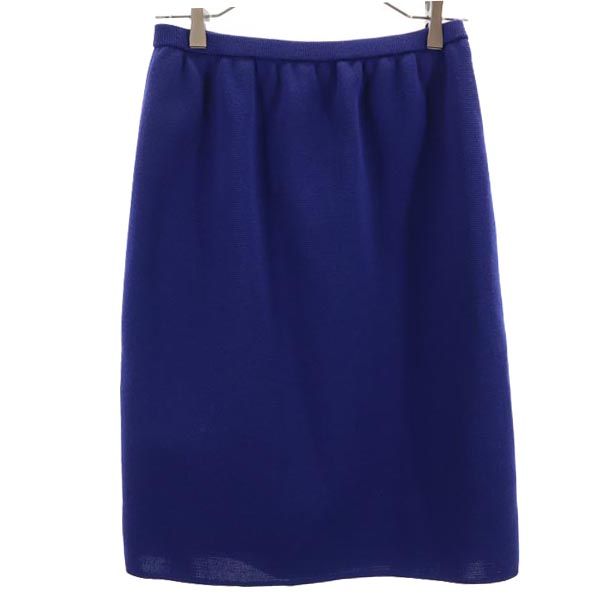 YVES SAINT LAURENT イヴサンローラン 日本製 ウール100％ ミディ丈 スカート 11号 ブルー ウエストゴム仕様 レディース