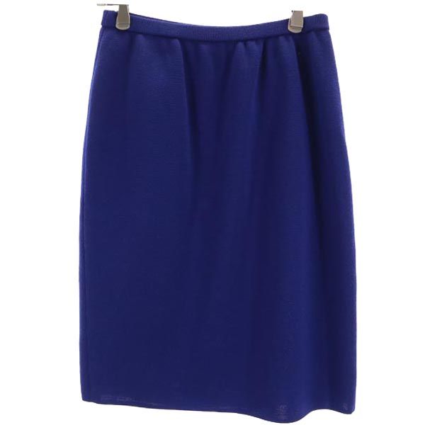 YVES SAINT LAURENT イヴサンローラン 日本製 ウール100％ ミディ丈 スカート 11号 ブルー ウエストゴム仕様 レディース