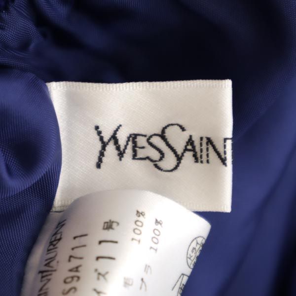 YVES SAINT LAURENT イヴサンローラン 日本製 ウール100％ ミディ丈 スカート 11号 ブルー ウエストゴム仕様 レディース