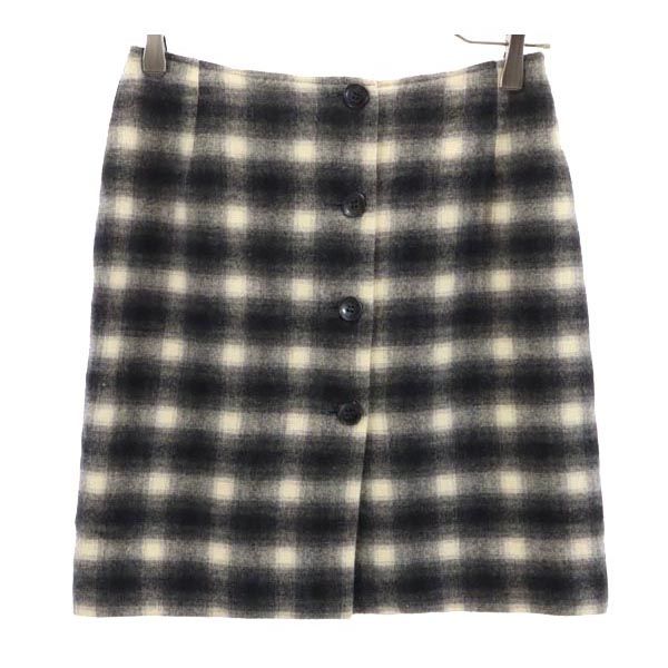 アニエスベー ウール100％ オンブレチェック ミニ丈 スカート 38 ブラック系 agnes b. レディース