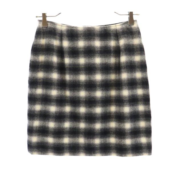 アニエスベー ウール100％ オンブレチェック ミニ丈 スカート 38 ブラック系 agnes b. レディース