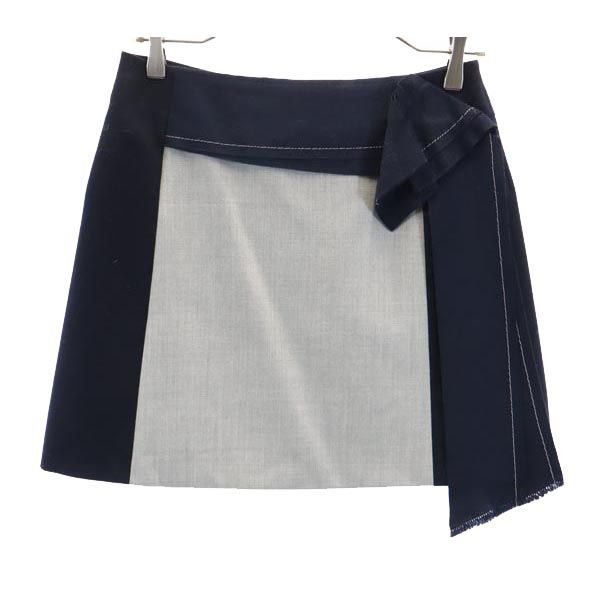 ランバンオンブルー 日本製 ウールブレンド ミニ丈 タイトスカート 38 ネイビー系 LANVIN en Bleu バックジップ レディース