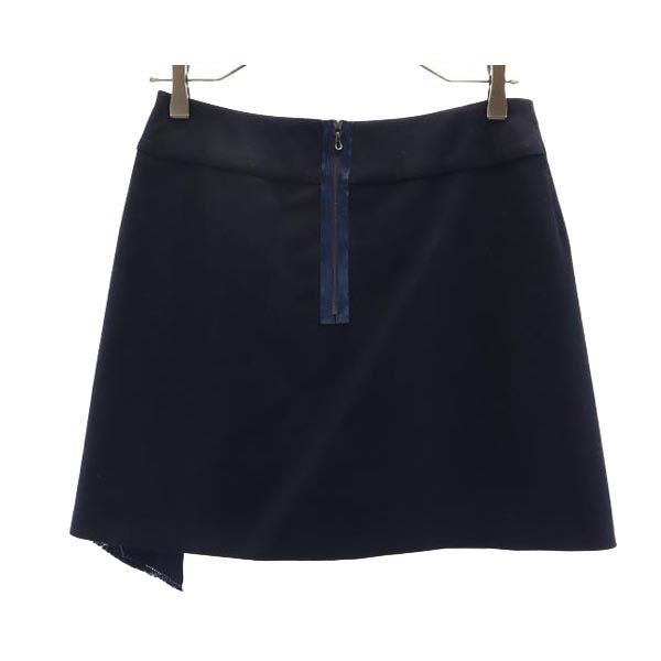 ランバンオンブルー 日本製 ウールブレンド ミニ丈 タイトスカート 38 ネイビー系 LANVIN en Bleu バックジップ レディース