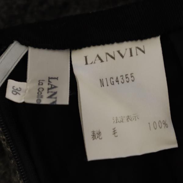 LANVIN ランバン ウール100% ミディ丈 タイトスカート 36 グレー系 サイドジップ レディース