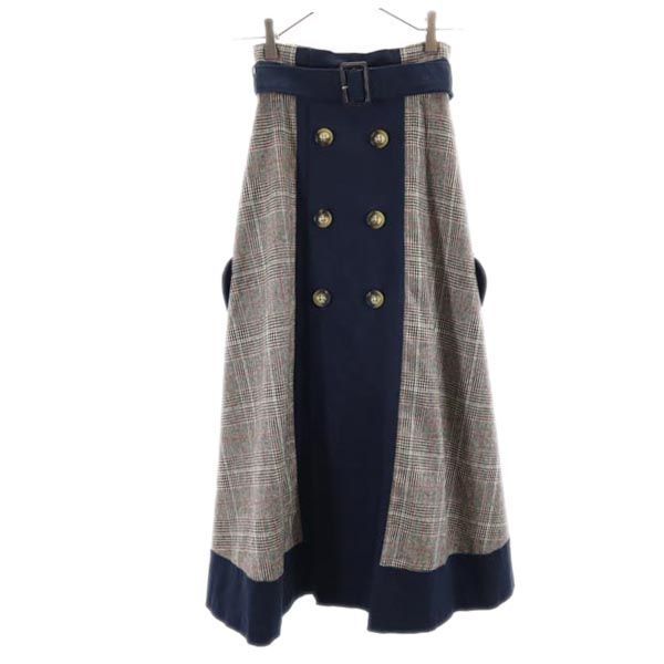 AMERI UNDRESSED アメリ チェック柄 ロングスカート グレー×ネイビー レディース