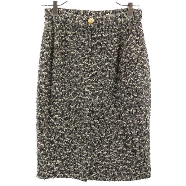 Salvatore Ferragamo サルヴァトーレフェラガモ イタリア製 ミディ丈 ウールブレンド スカート 42 ブラック系 レディース