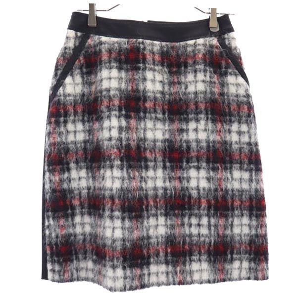 FilodiSeta フィロディセタ 日本製 ウールブレンド チェック柄 ミディ丈 シャギーニット スカート 38 ブラック系 レディース