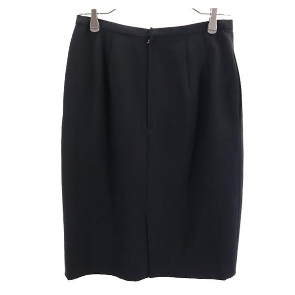 Christian Dior クリスチャンディオール ウール100% ミディ丈 タイトスカート 11 ブラック系 バックジップ レディース