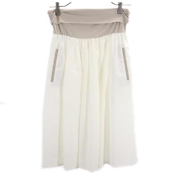 SUN MOTOYAMA サンモトヤマ イタリア製 ミディ丈 ギャザースカート 40 ホワイト系 レディース