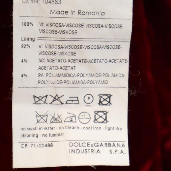 DOLCE&GABBANA ドルチェアンドガッバーナ ミニ丈 ベロア調 スカート 40 レッド系 D&G レディース