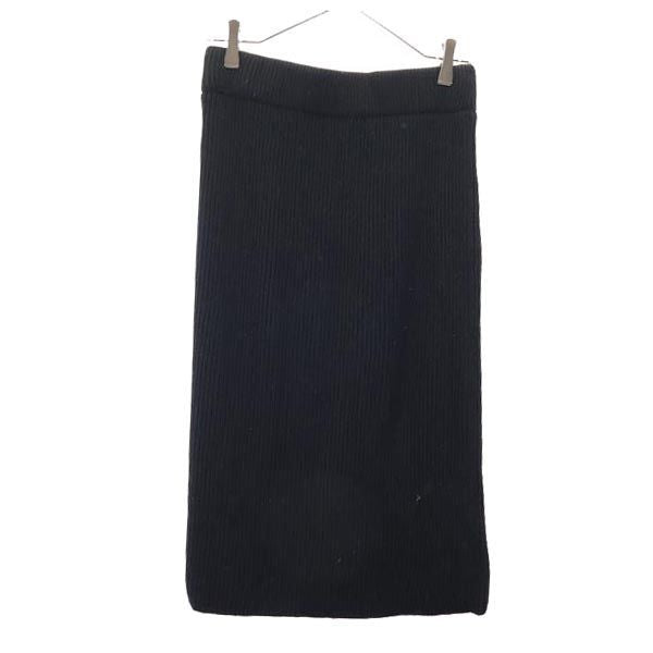 HYKE ハイク ミディ丈 ウール ニット タイトスカート 2 ブラック ウエストゴム レディース