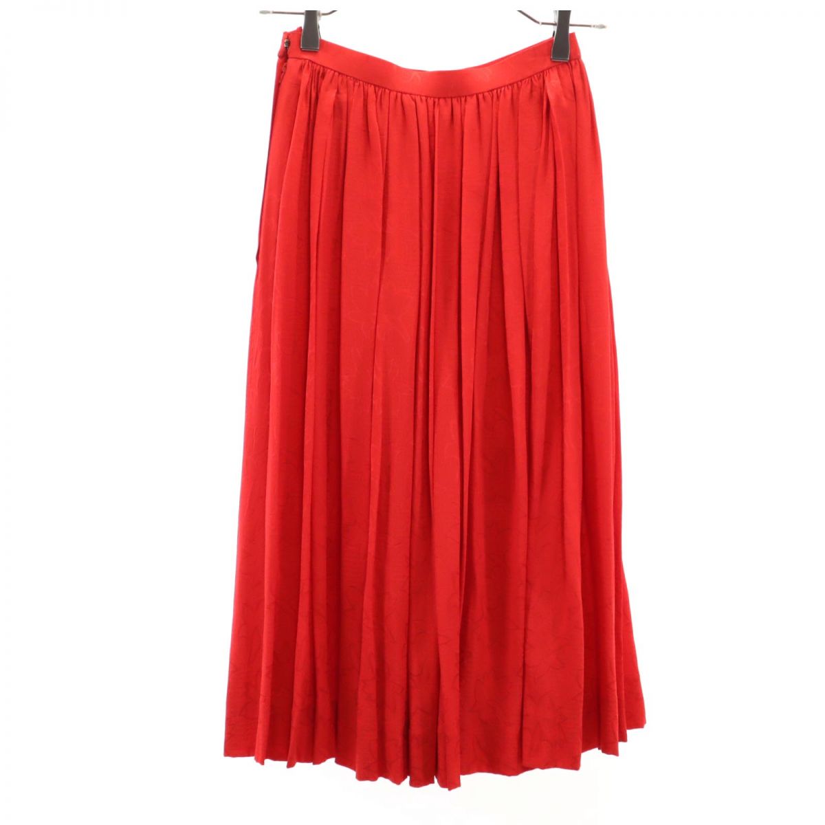 ミディ丈 フレア プリーツスカート 7 赤 レディース