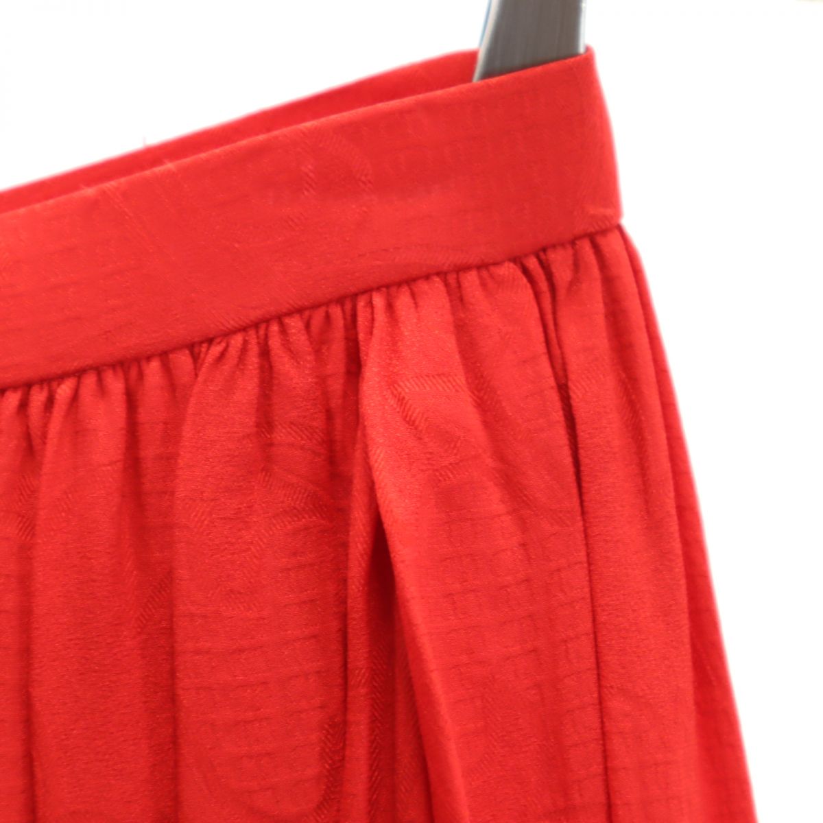 ミディ丈 フレア プリーツスカート 7 赤 レディース