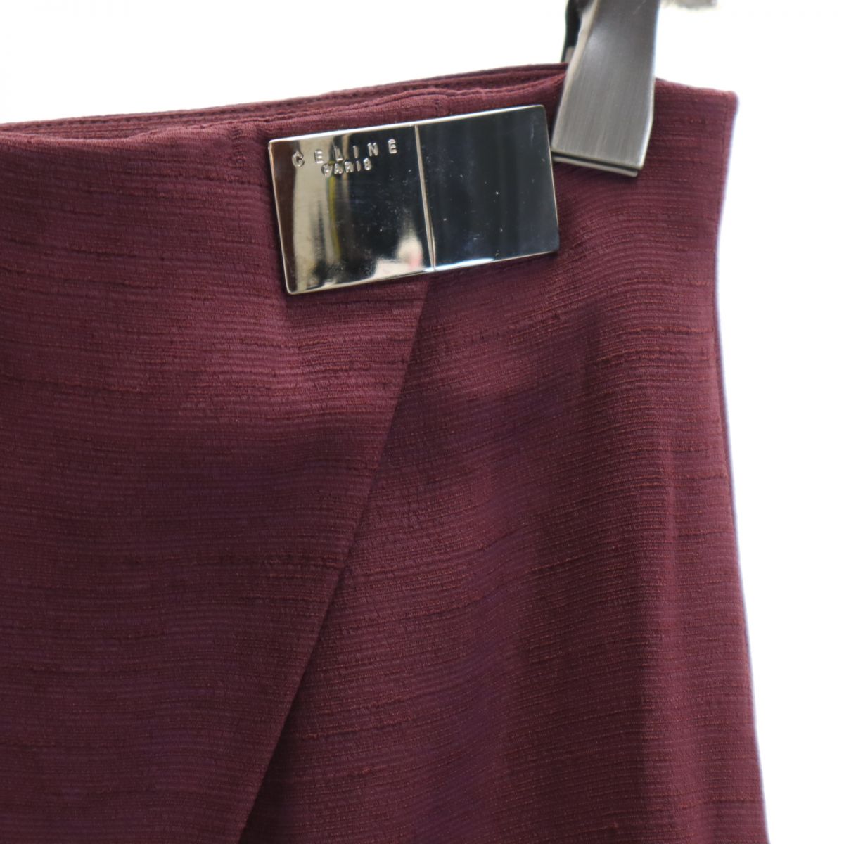 セリーヌ フランス製 ミディ丈 ラップスカート 42 パープル系 CELINE バックジップ レディース