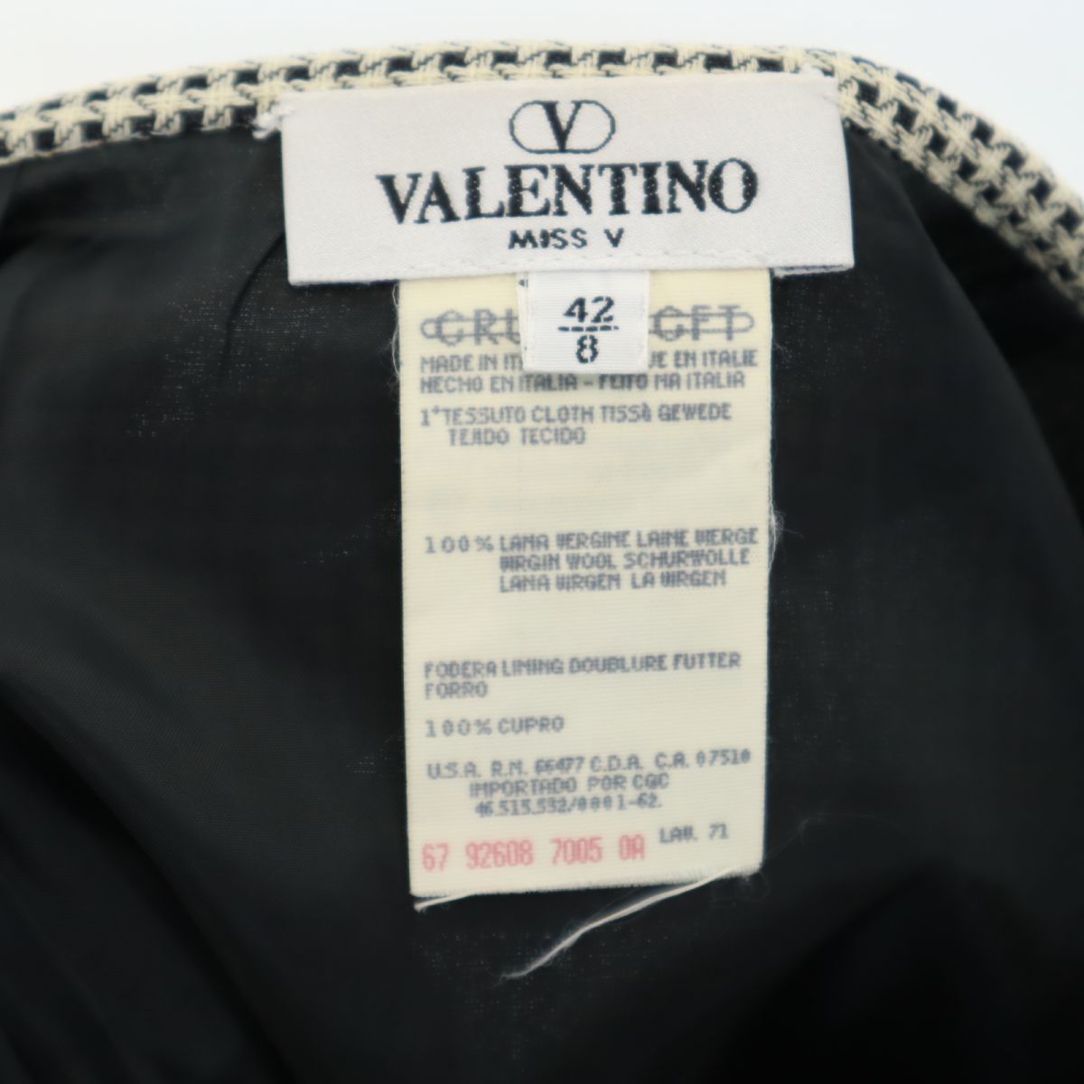 VALENTINO ヴァレンティノ イタリア製 ウール 総柄 ミディ丈 タイトスカート 42 生成り サイドスリット サイドジップ レディース