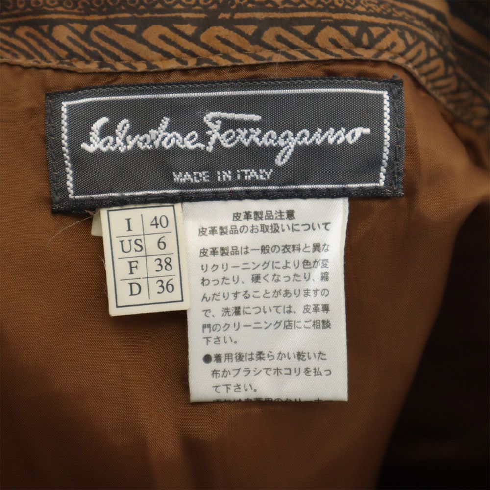 Salvatore Ferragamo サルヴァトーレフェラガモ イタリア製 総柄 ミディ丈 タイトスカート 6 ブラウン系 レディース