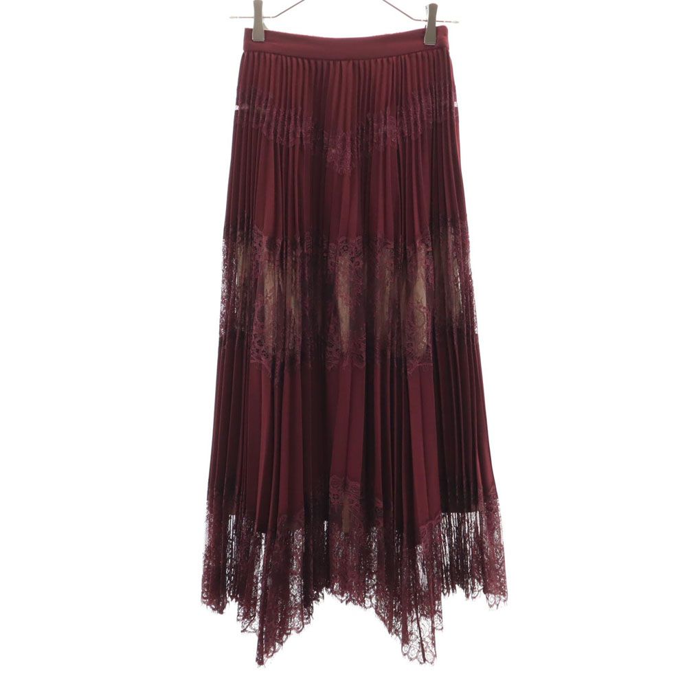 AMERI UNDRESSED アメリ ロング丈 レース 切替 プリーツスカート S エンジ ペチコート付き ウエストゴム レディース