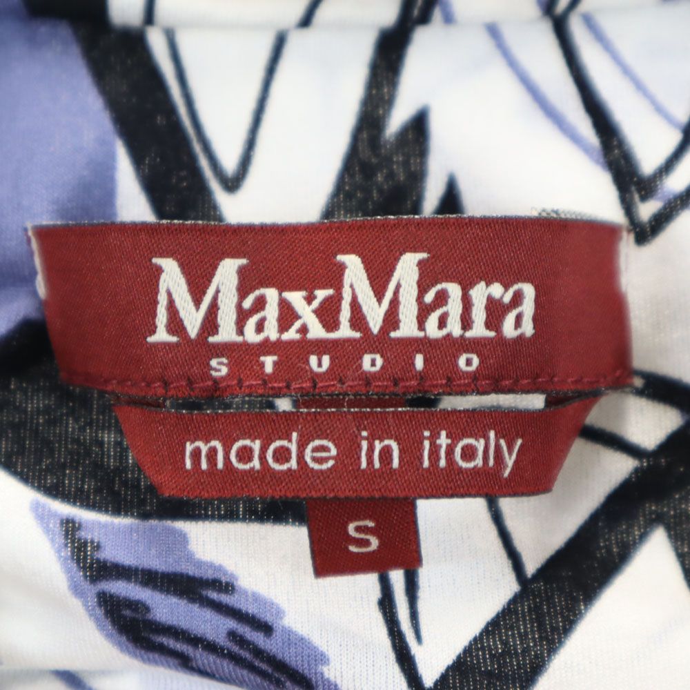 MAX MARA マックスマーラ イタリア製 総柄 ミディ丈 ギャザースカート S ホワイト系 STUDIO ウエストゴム レディース