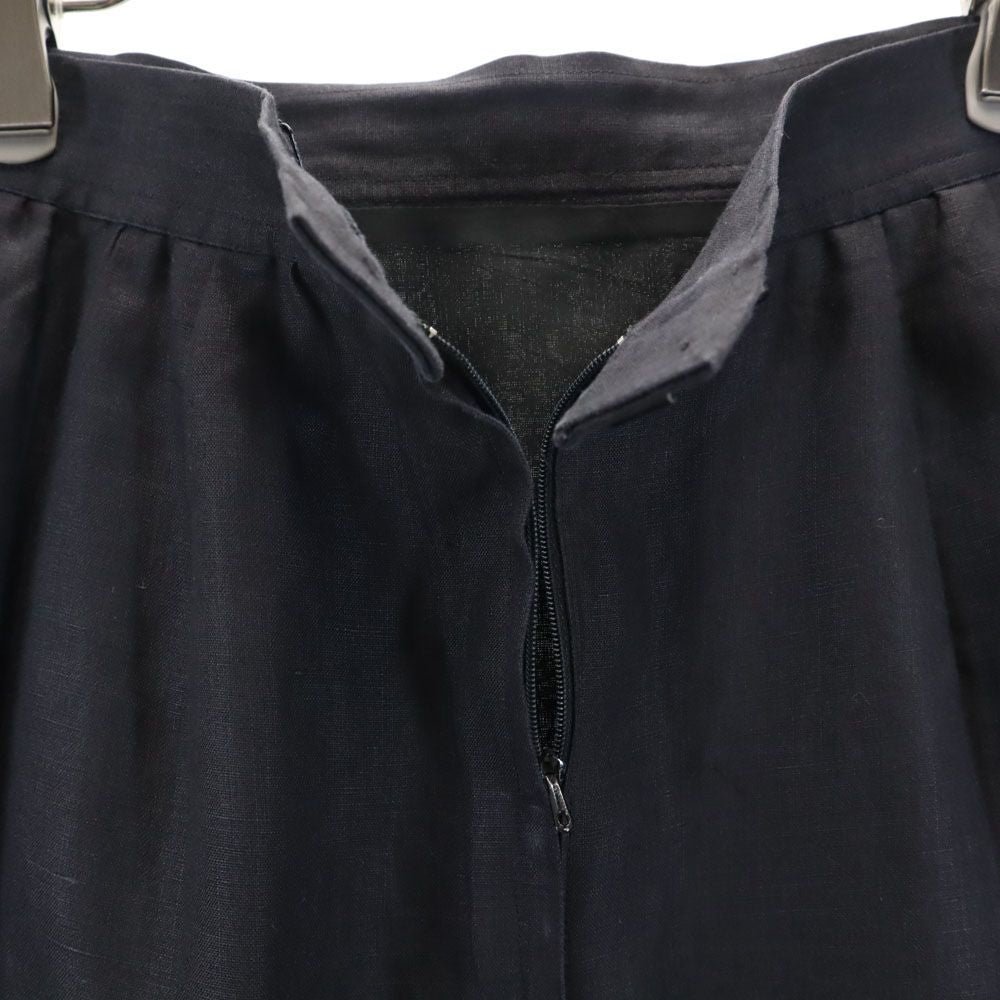 Salvatore Ferragamo サルヴァトーレフェラガモ イタリア製 ミディ丈 リネン タイトスカート 40 ネイビー レディース