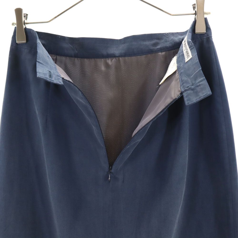 Emporio Armani エンポリオアルマーニ イタリア製 シルク100％ ミディ丈 スカート 42 ネイビー レディース