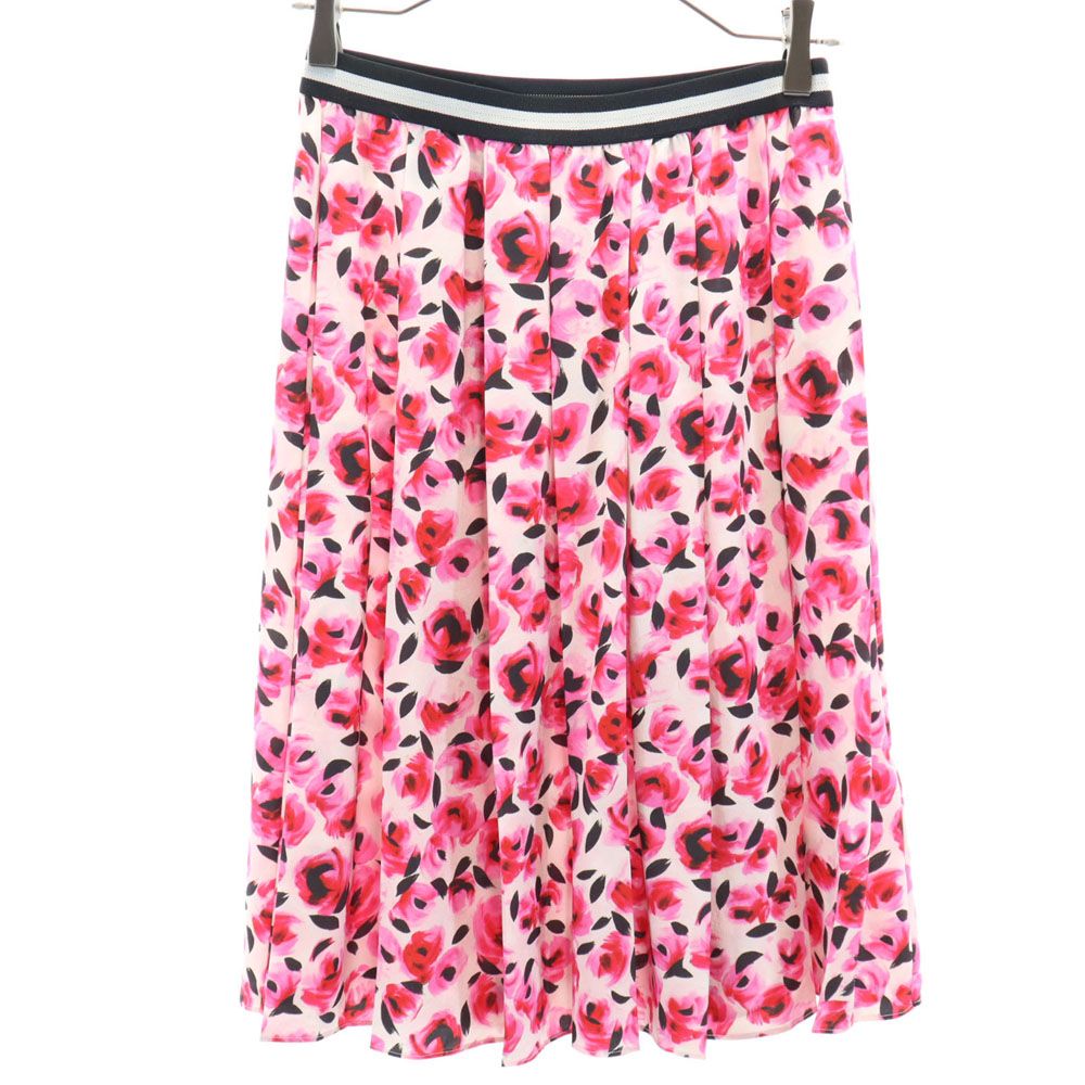 Kate Spade ケイトスペード 花柄 ミディ丈 シルク ギャザースカート 4 ピンク系 サイドジップ レディース