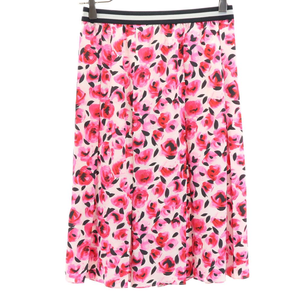 Kate Spade ケイトスペード 花柄 ミディ丈 シルク ギャザースカート 4 ピンク系 サイドジップ レディース