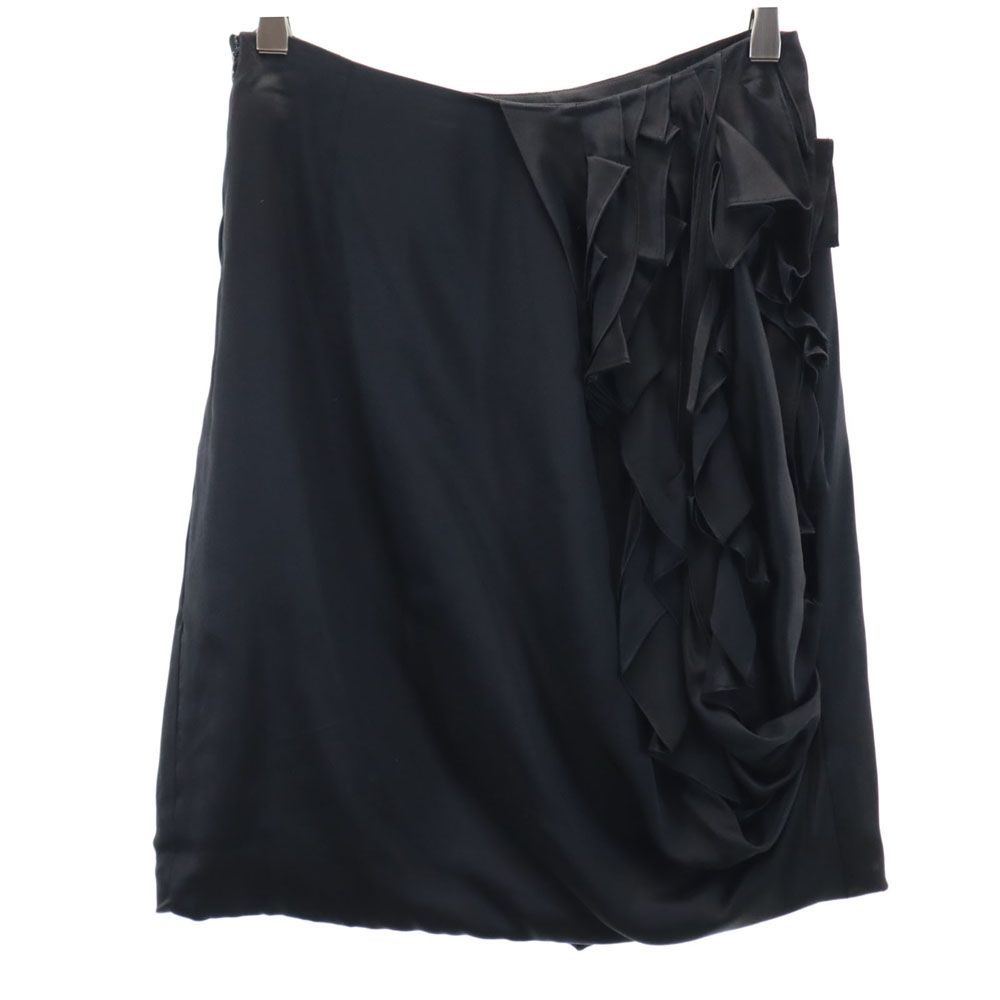 BOSS HUGO BOSS ボスヒューゴボス ミディ丈 フリル付き シルク スカート US 2 ブラック レディース