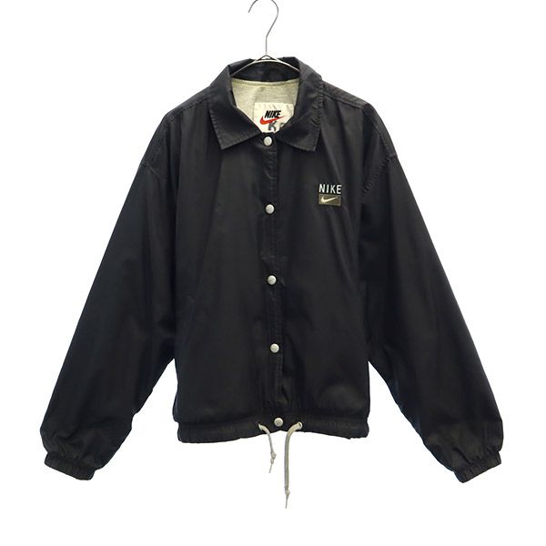 NIKE ナイキ 90s 白タグ ワンポイント刺繍 ナイロン コーチジャケット M ブラック レディース