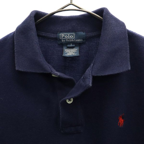 Polo by Ralph Lauren ポロバイラルフローレン ワンポイント刺繍 長袖 ポロシャツ 7 ネイビー 鹿の子地 キッズ