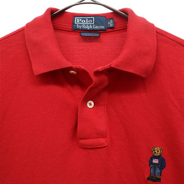 POLO RALPH LAUREN ポロラルフローレン ポロベアー刺繍 長袖 ポロシャツ M レッド 鹿の子地 メンズ