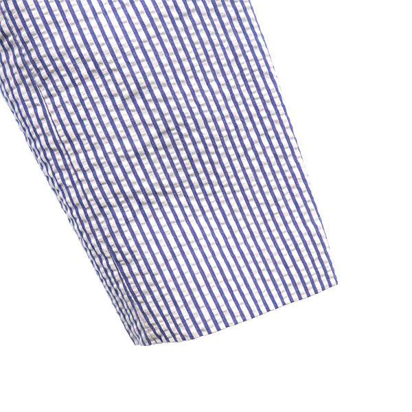 ARMANI EXCHANGE アルマーニエクスチェンジ ストライプ シアサッカー ノーカラージャケット 4 ブルー×ホワイト レディース