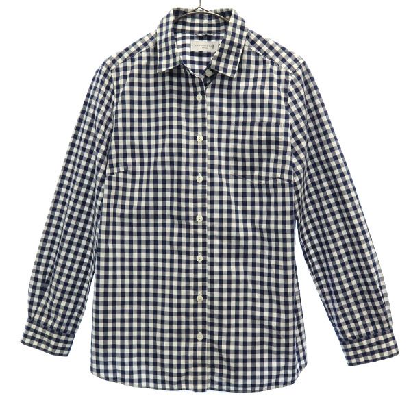 Mackintosh マッキントッシュ 三陽商会 ギンガムチェック 長袖 シャツ 38 ホワイト×ネイビー レディース