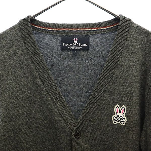 Psycho Bunny サイコバニー ウール ワンポイントワッペン ゴルフ 長袖 ニットカーディガン S グレー系 メンズ