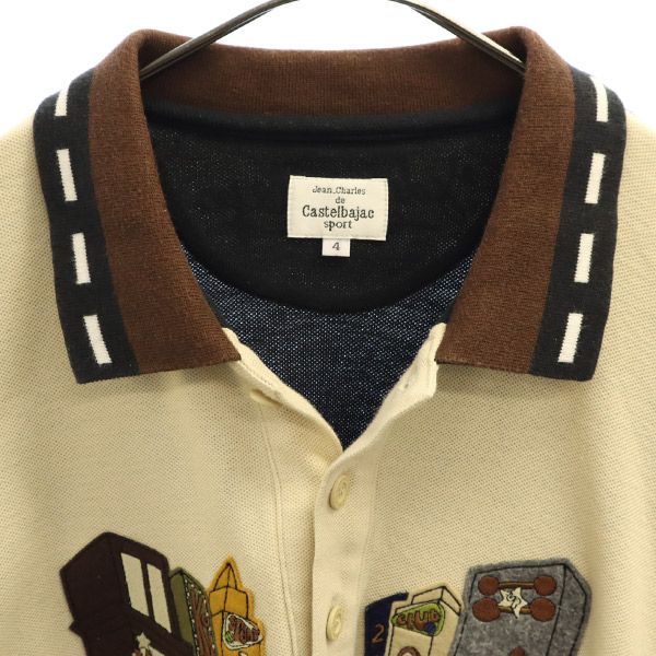CASTELBAJAC SPORT カステルバジャック スポーツ ワッペン 長袖 ポロシャツ 4 ベージュ 鹿の子地 メンズ