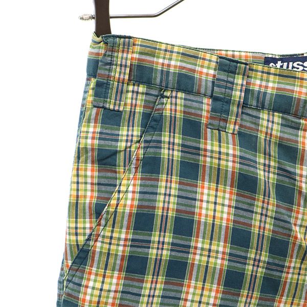 STUSSY ステューシー 90s USA製 チェック柄 カーゴショートパンツ w30 グリーン系 メンズ