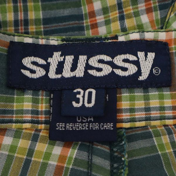 ステューシー 90s USA製 チェック柄 カーゴショートパンツ w30 グリーン系 STUSSY メンズ