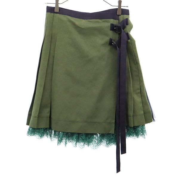 レース ミニ丈 ラップスカート グリーン系 巻きスカート レディース