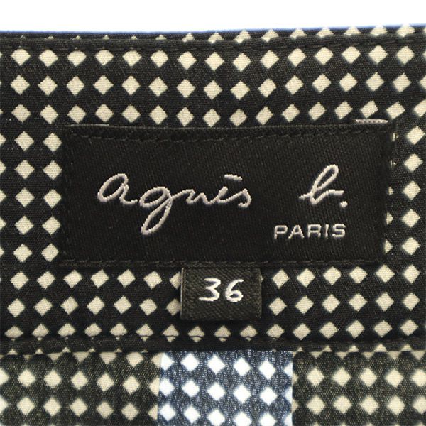 agnes b. アニエスベー ダイヤモンドチェック柄 ミディ丈 タック スカート 36 ホワイト×ブラック レディース