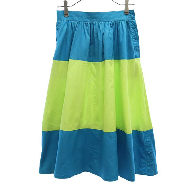 miss chloe ミスクロエ 日本製 切替 ロング丈 切替 ギャザースカート 42 ブルー×グリーン レディース
