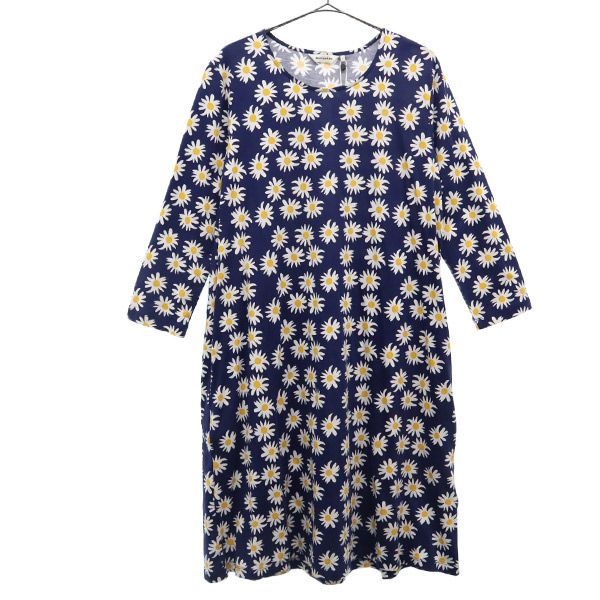 未使用 marimekko マリメッコ 花柄 長袖 ワンピース S ネイビー レディース